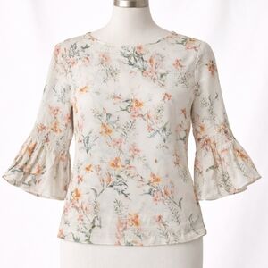Tabitha Webb Floral Bell Sleeve Blouse | Cream Peach Print | Feminine Romantic
